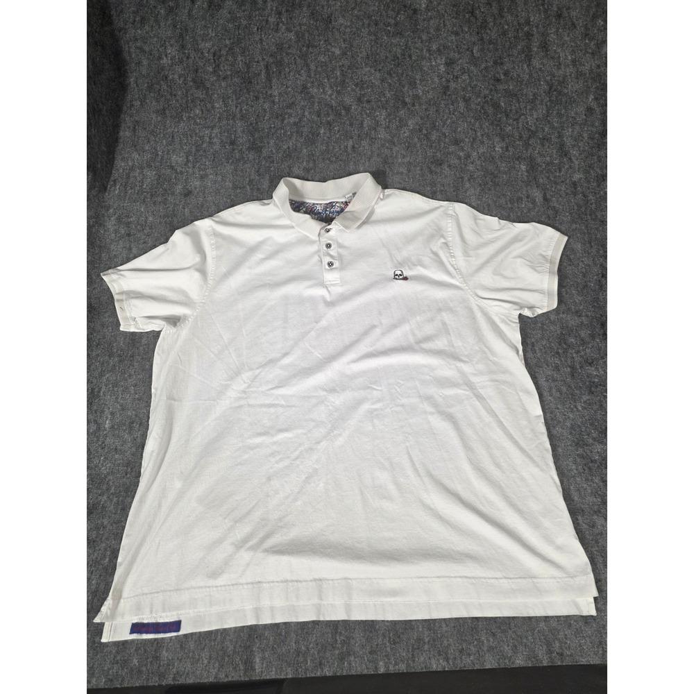 Robert Graham Polo Shirt Mens 3XL White Embroidered Skull Rose Paisley Collar